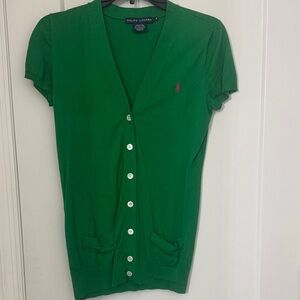 Ralph Lauren Emerald Cardigan with Fuchsia Emblem